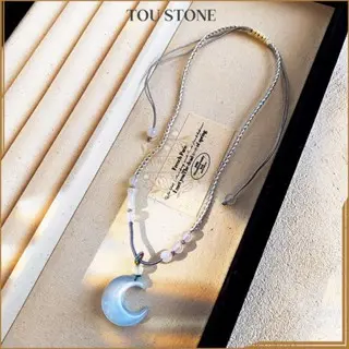 TOU STONE Kalung Wanita Liontin Necklace Moonstone Hadiah Ulang Tahun Cahaya Bulan Sabit Cantik 0
