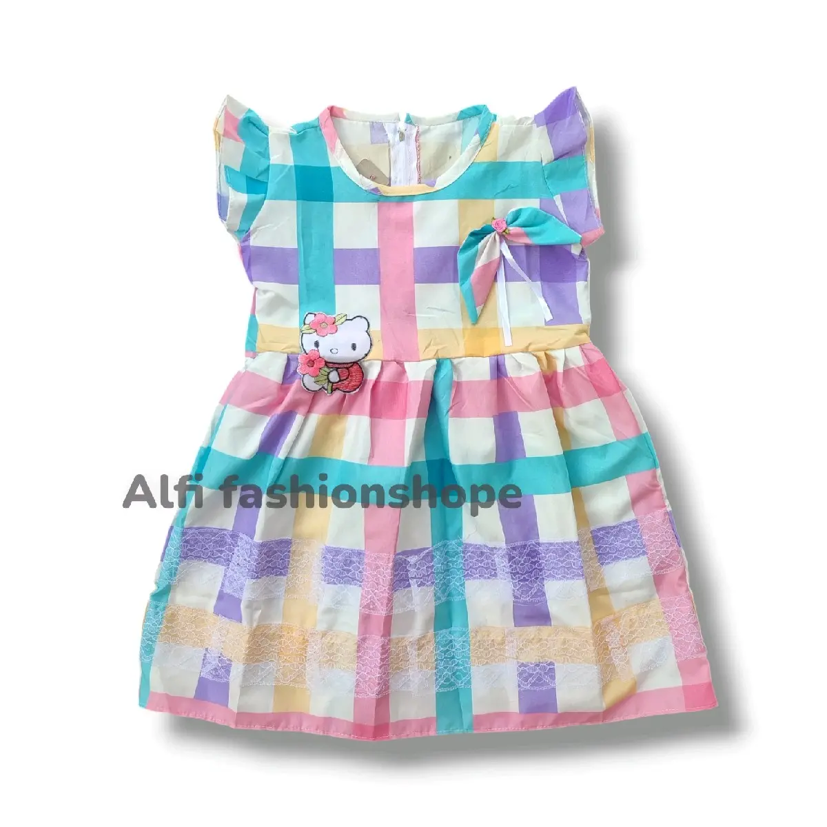 Dress bayi perempuan motif kotak renda usia 1-3 tahun (dress anak RENDANIA)
