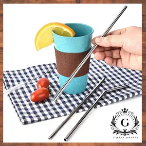 Stainless Straw Boba Set / Paket Sedotan Stainless Bubble Milk Straw Sikat Botol 1 Set isi 3pc