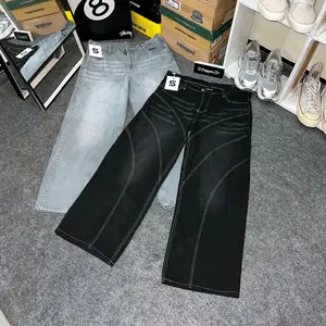 Slimlova - Unisex Baggy Jeans Pecah Pola - Astral Flow Black - Baggy Jeans Style - Lebar Gombrong Skena - Celana Panjang Jeans Wanita Skena Celana Jeans Pecah Pola Celana Baggy Jeans Wanita