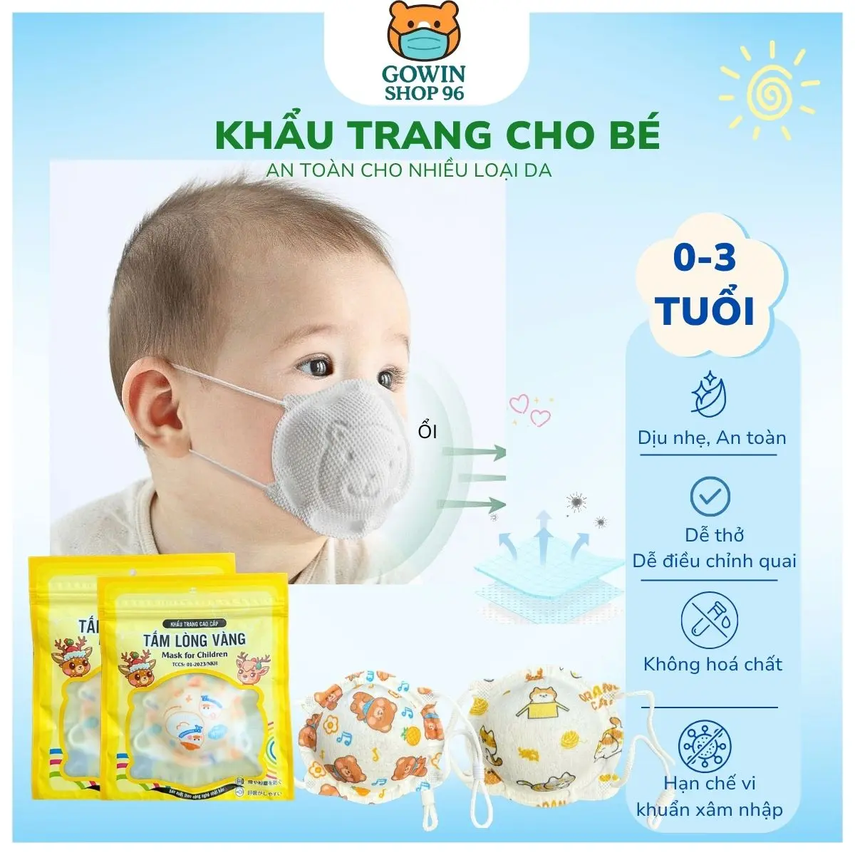 [Deal Mở Bán ][0-3tuổi]Combo 10,20 chiếc khẩu trang trẻ em hình con gấu cho bé sơ sinh cao cấp không mùi , mềm mại