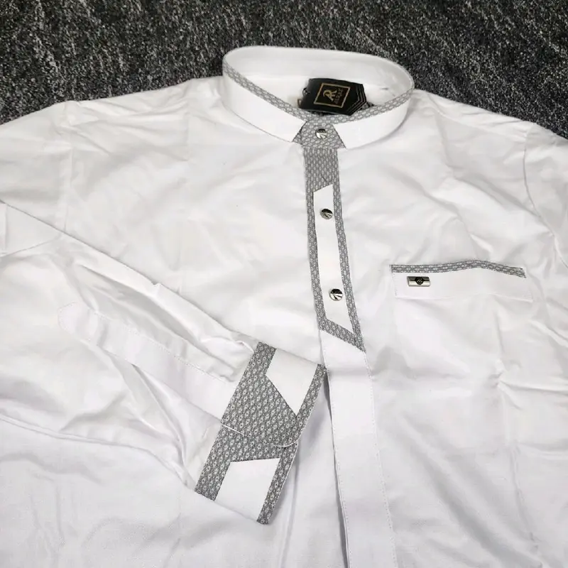 Baju Koko Alraz Zulkarnain Khusus Putih Panjang Lengan Manset Katun Premium - Formal, Dewasa, Garis, Muslim, Pria, Motif, Nyaman, Kerah 4