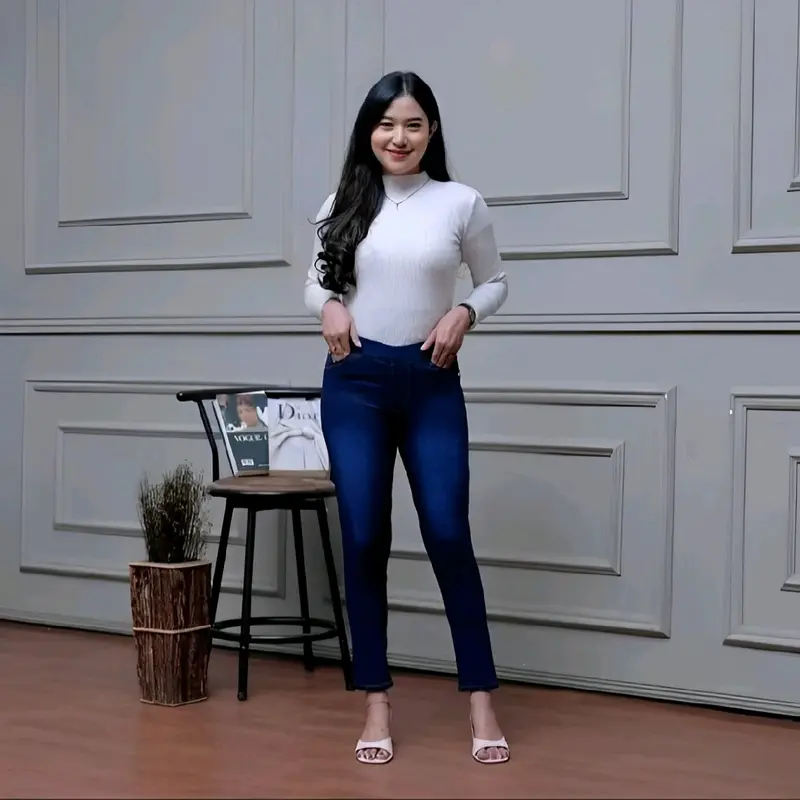 Celana  wanita pinggang karet -  wanita -  pinggang karet kekinian legging  Panjang Skinny Soft Stretch  slimfit 1