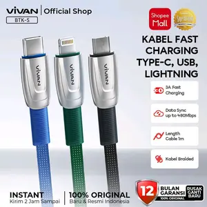 Vivan Kabel Fast Charging BTK-LS BTK-MS Micro USB Lightning 3A 80Mbps 1M Braided Original Resmi Indonesia