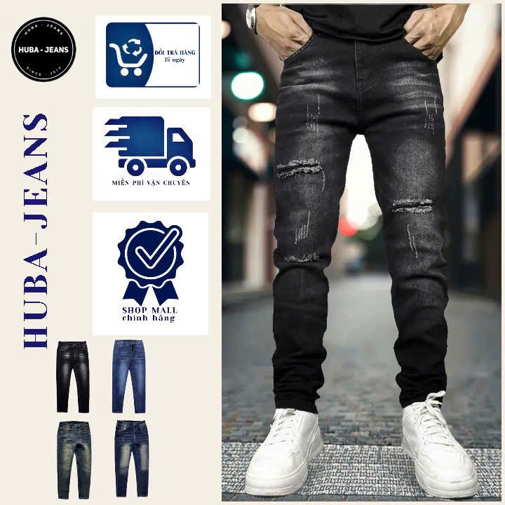 HUBA-JEANS Quần Jeans Nam Đen Wash Slimfit Chất Liệu Cao Cấp Co Giãn Tốt Thoải Mái Phù Hợp Nam Hiện Đại Có Túi Denim Form Slimfit Tôn Dáng