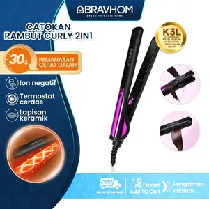 (COD)Bravhom Catokan Rambut Curly 2in1 Mengandung Ion Negatif Panas Cepat 30s Lapisan Keramik