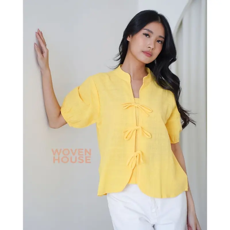 Shani Top Ribbon Blouse Linen - Atasan Baju Wanita Baju Kantor Pita - (S3277) 5