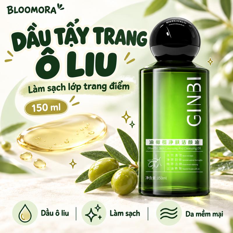 Dầu tẩy trang ô liu 150ml làm sạch lớp trang điểm, hòa tan makeup và bụi bẩn, chất nhẹ mượt, dễ nhũ hóa, cho da mềm mại sau khi rửa, dành cho nữ sinh viên và nữ công sở dùng cuối ngày sau khi đi học, đi làm, hẹn hò hoặc trang điểm hằng ngày