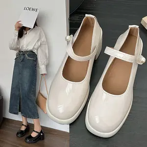 WELCOMEPRODUK Sepatu Kerja Kantor Hak Tahu Tinggi 6cm High Pump Heels Elegant Wanita Import Wisuda Kekinian Hitam Pesta Korea Terbaru Cantik Murah Mewah Premium Kulit Paten Black Formal Ladies Mary Jane Shoes Chunky Block Heels for Women Ukuran 35-40