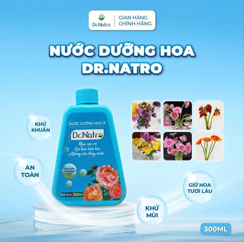  Nước dưỡng hoa Dr Natro - Giữ hoa tươi lâu 3 - 4 tuần - Màu sắc hoa bền đẹp gấp 3 - 5 lần - Chai 300ml   Mua 1 tặng 2 gói dưỡng hoa 5ml  