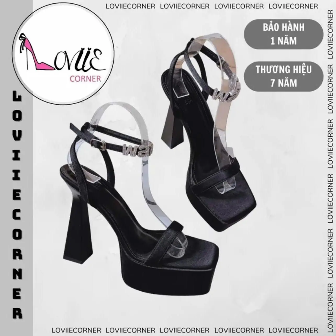 LOVIIECORNER - GIÀY CAO GÓT NỮ ĐI TIỆC ĐẾ ĐÚP - GIÀY CAO GÓT CÔ DÂU ĐÍNH ĐÁ - CAO GÓT SANDAL ĐẾ TRỤ 13 PHÂN HIỆN ĐẠI G230506 - NG2602