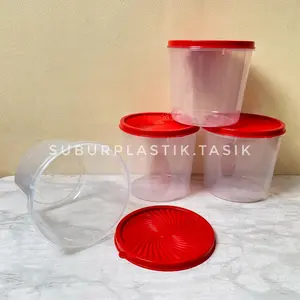 [12 pcs] Toples KK 1,5 kg Bulat Tutup Merah Wadah Plastik Serbaguna Cemilan Kue Snack bpa free