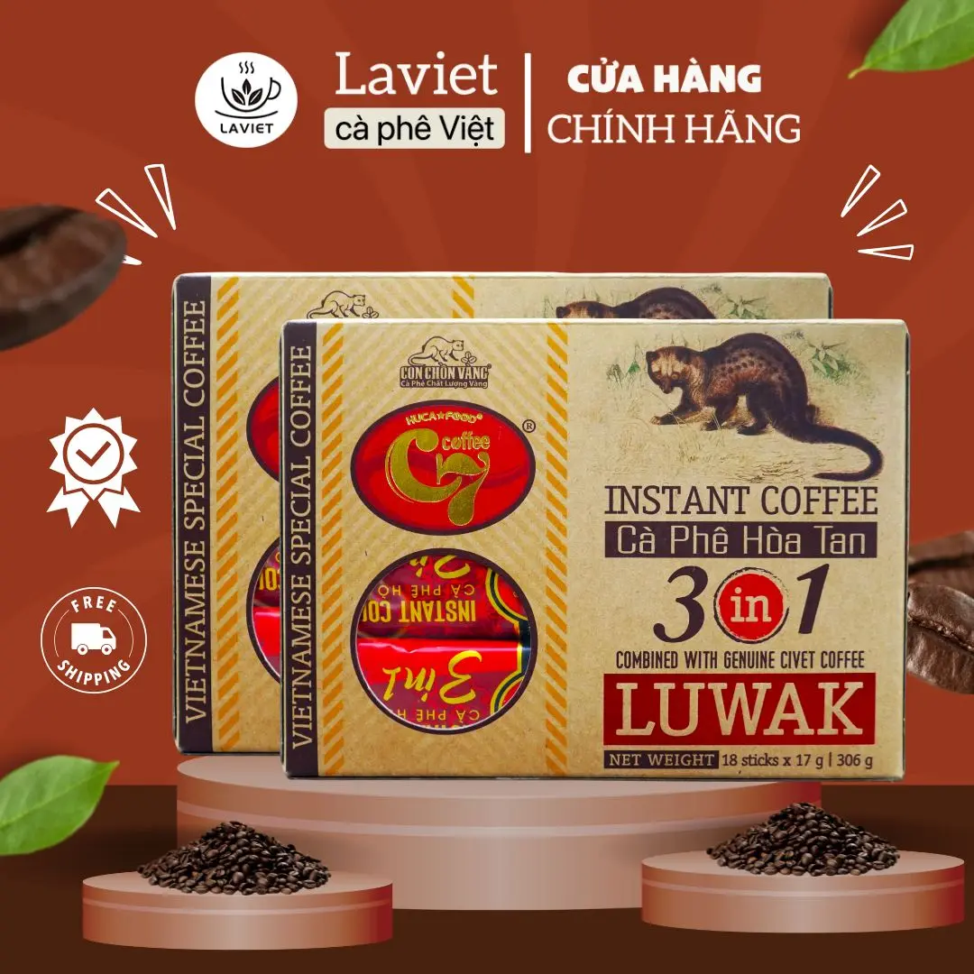 Combo 2 hộp Cà phê sữa hòa tan 3in1 Luwak hộp nâu bóng kính - 18 gói x 17gr - Cafe