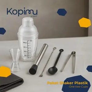 Paket Shaker Plastik Bartender Set Sendok, Muddler, Jigger, Sendok Mocktail Cocktail | Set Peralatan Shaker