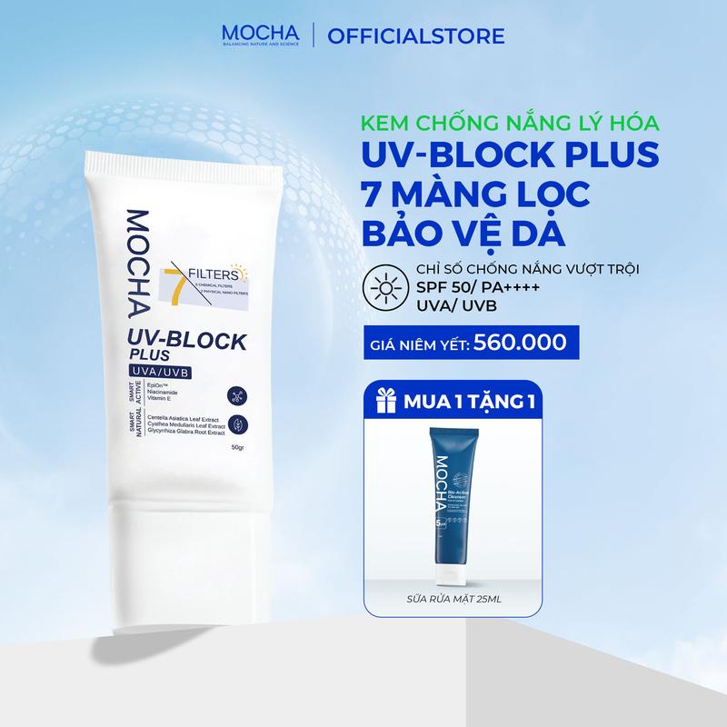 Kem Chống Nắng Nâng Tone 7 Màng Lọc Mocha Derma SPF 50+ Kèm Sữa Rửa Mặt Provitamin B5 Skincare