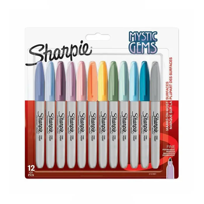 Sharpie Marker Fine, pack of 12 pieces, Mystic Gems Permanent Marker, waterproof pen, plastic sheet pen