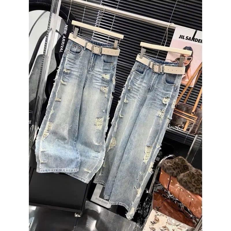 Quần Jean mã 20 Rách Cháy Phố Bigsize màu xanh nhạt có rách 2 bên sườn ( chiều dài quần 99cm)