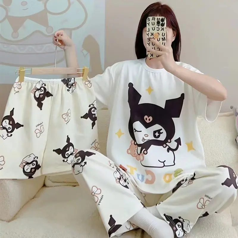 New cotton 3in1 Cartoon pajama set Round Neck sleepwear Korean nightwear for women loungewear #GHK Fashion Womenswear