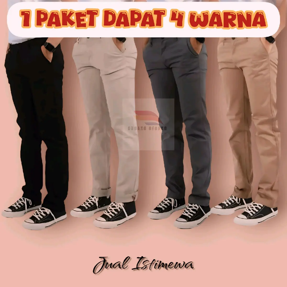 COD 1 PAKET ISI 4 CELANA CHINO PRIA BAHAN COTTON COMBED STRECHY Distro Nyaman Slimfit Standar Panjang Diamond Stretch Katun Formal Ankle Hitam