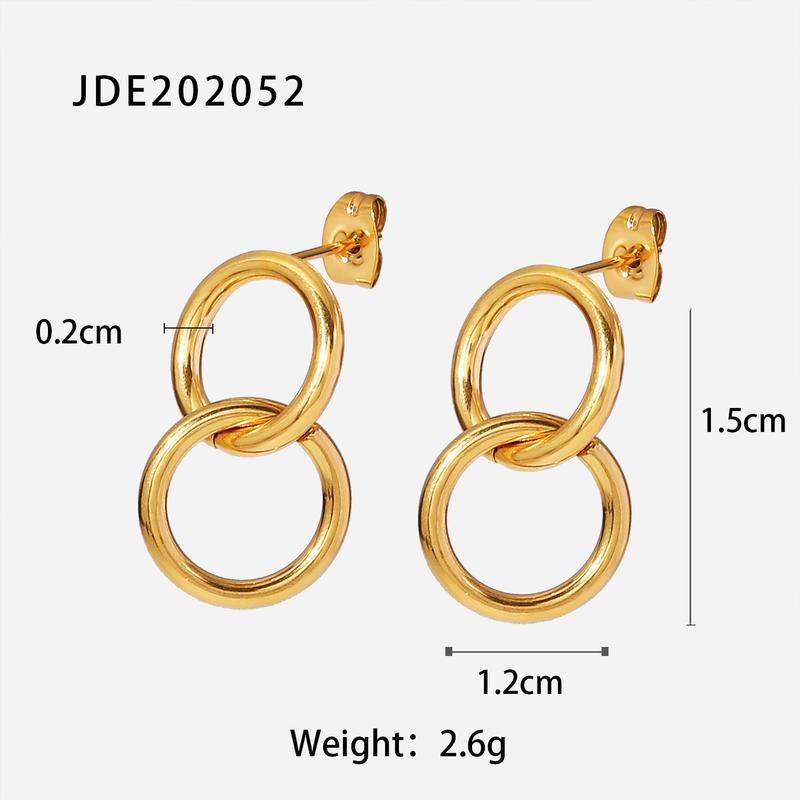 Product Introduction of European and American Ins Style Titanium Steel Hoop Earrings Women's Stainless Steel Double round Ring Pendant Earrings Geometric Earrings Jewelry 7