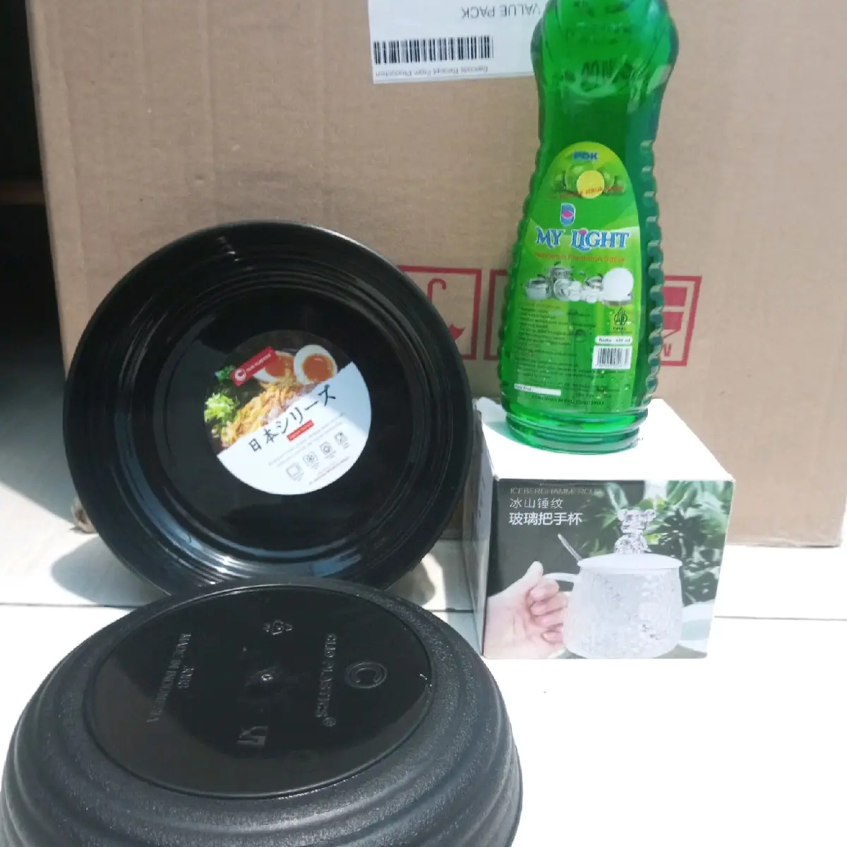 paket 1 + 2piring japan + mylight 450ml + gelas diamond