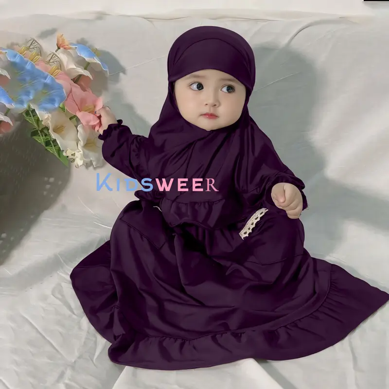 Gamis Bayi Perempuan Newborn Almeera   0-4 bulan 6-12 bulan 12-18 bulan Baju Muslim Anak free hijab Dress Cewek Lebaran Syari 0