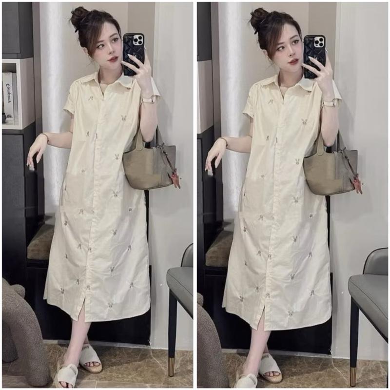  Đầm babydoll cổ sơ mi hoạ tiết hình gài nút xinh xắn nữ tính - BBD sơ mi 