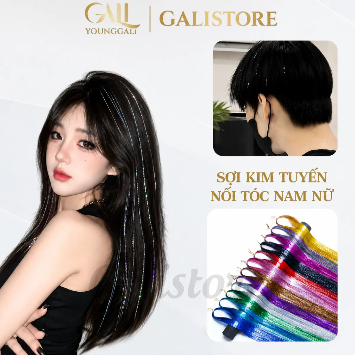 Sợi Kim Tuyến nối tóc CHỊU NHIỆT 200 dây line dài 123cm Bling cho Salon Nam Nữ light Cao cấp Galistore Wig Tóc Giả thời trang