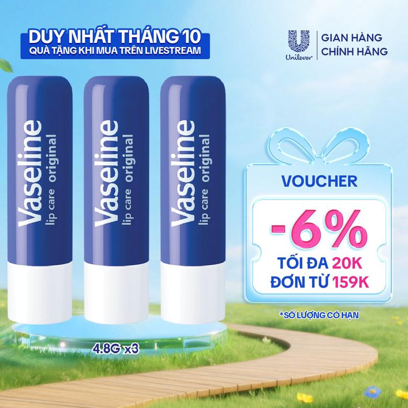 [Live] Combo 3 son dưỡng môi Vaseline Lip Care dạng thỏi 4.8g (Tuỳ chọn)