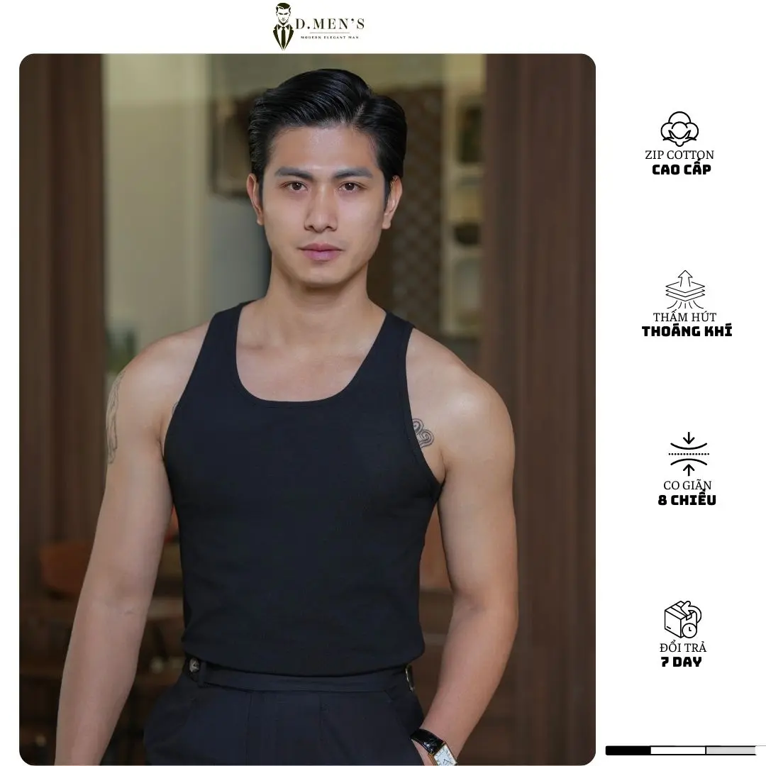 Áo Ba Lỗ Nam Menswear, Áo Tanktop Dáng Ôm Body Chất Liệu Bozip Cotton Thoáng Mát D.Men's