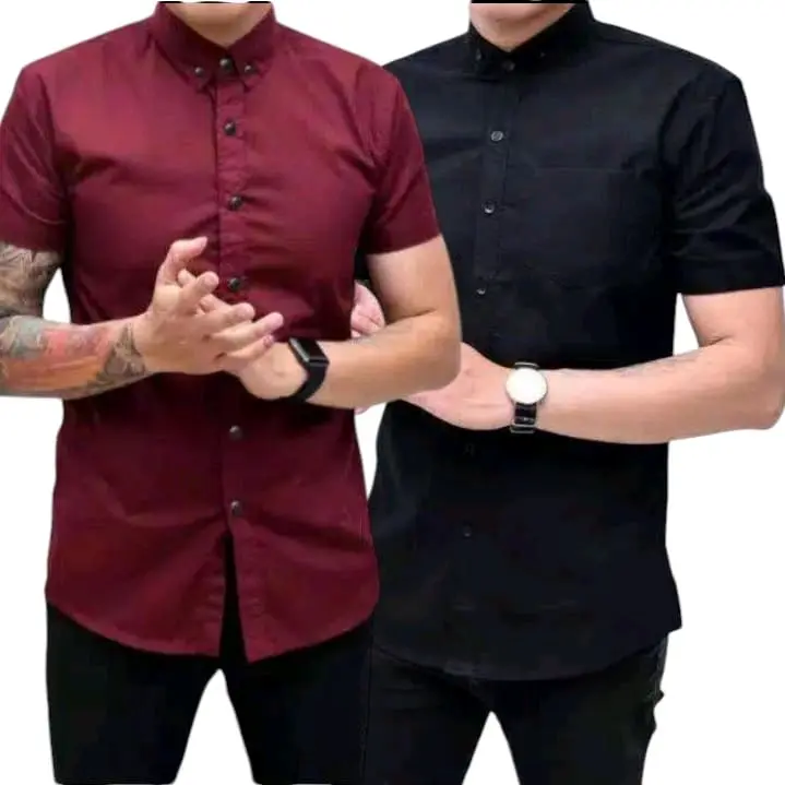 Promo Paket 2PCS Hem Pria Lengan Pendek slimfit baju distro formal hitam putih Navy kain katun premium nyaman Casual