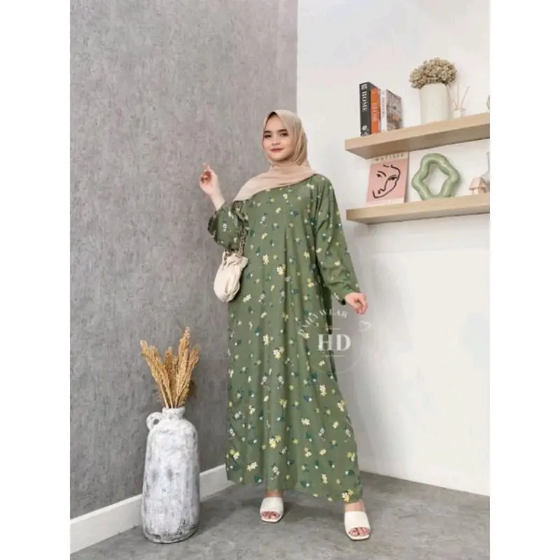 COD DASTER GAMIS RAYON LENGAN PANJANG JUMBO LD 120 Dress Muslim Bunga Ibu 5