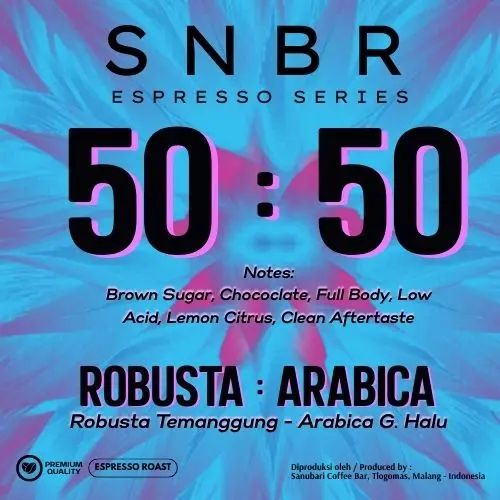 50% Robusta: 50% Arabica