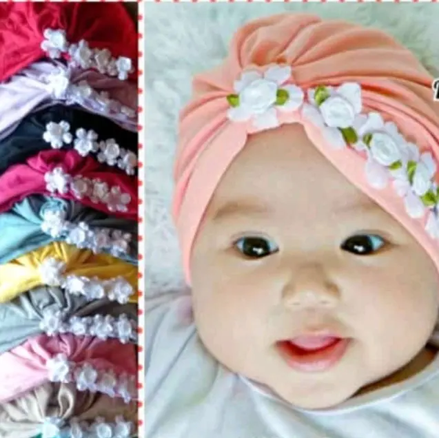 Turban Anak Bayi Ciput Anak Baby Lucu Nyaman Cantik Fashion Muslim Instan Bunga Jilbab Kerudung Renda