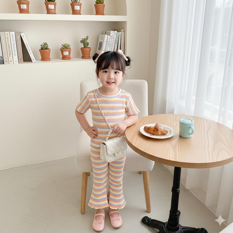 TRÒN VÀ CAO TĂNG SIZE Set bộ áo croptop quần ống loe chất thun cotton bozip co giãn 4 chiều cho bé gái 08-25kg