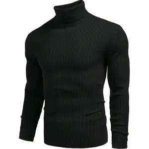 Turtle Neck Pria Sweater-Shirt Lengan Panjang Turtleneck Men Hitam Putih Slim-fitting Polos Sweater Kerah Knitwear