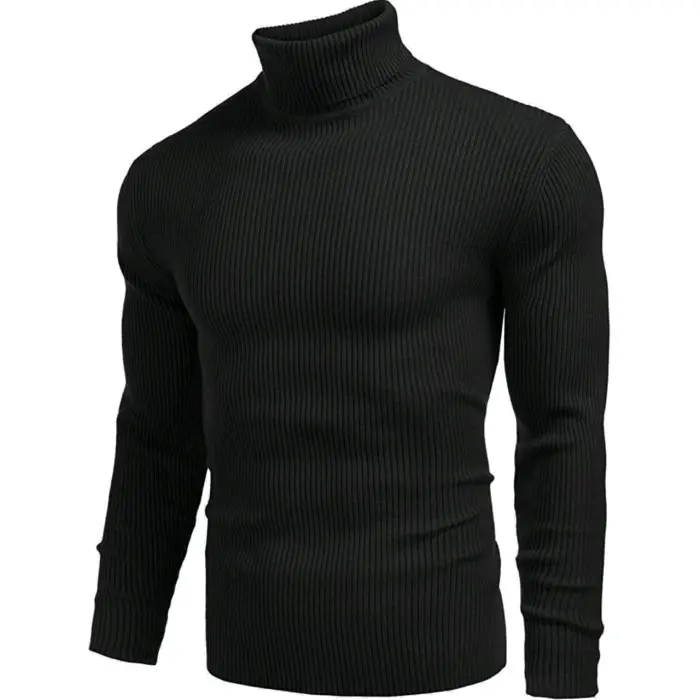Turtle Neck Pria Sweater-Shirt Lengan Panjang Turtleneck Men Hitam Putih Slim-fitting Polos Sweater Kerah Knitwear