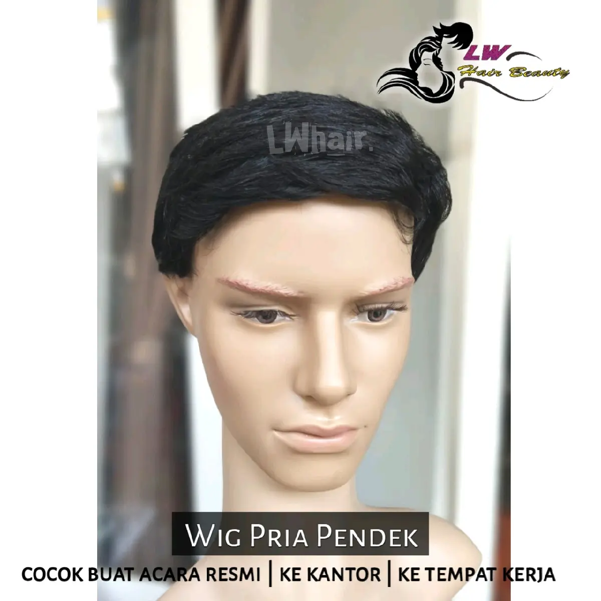 Wig Pria Pendek Hitam rambut palsu cowok 2 jari