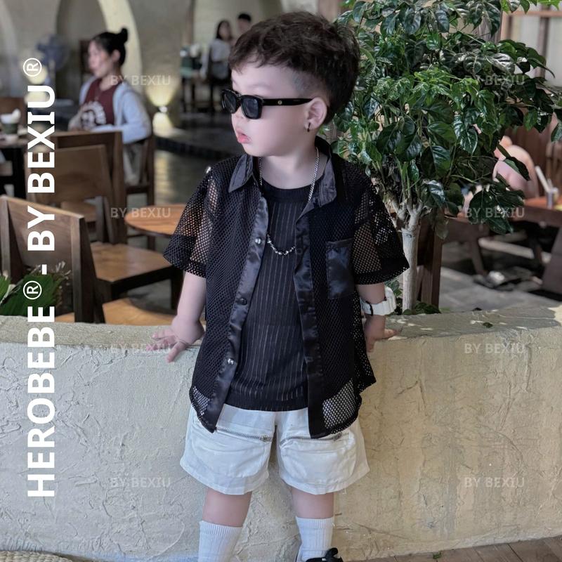 Set 3 chi tiết chất lừ cho bé trai gồm Áo tanktop + Áo lưới + quần short kaki cho bé từ 9-27Kg By HEROBEBE