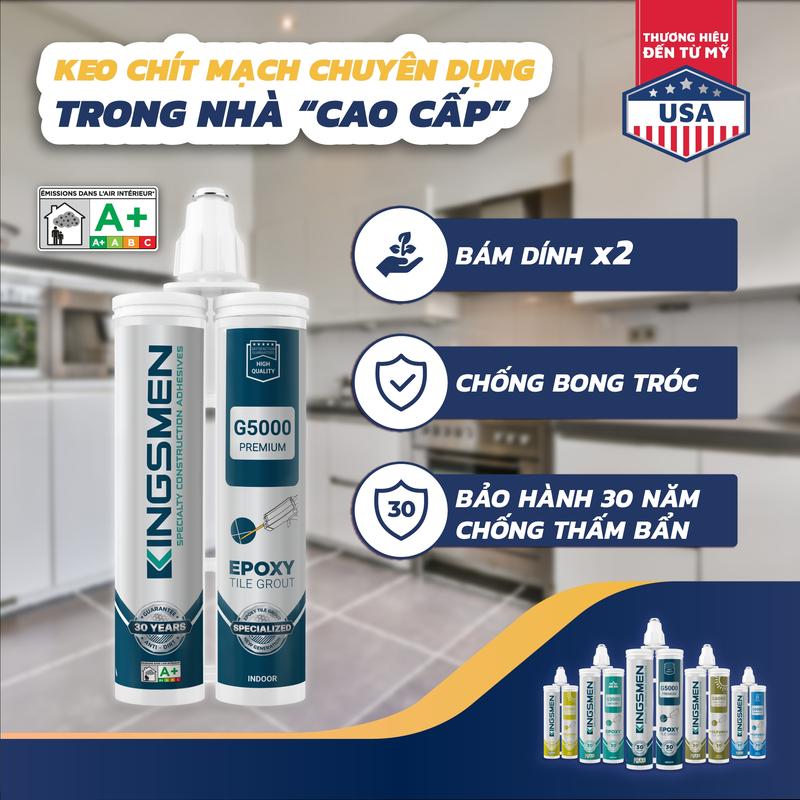 Keo ron gạch epoxy siêu dính, keo chà ron gạch chống thấm Kingsmen G5000 phù hợp cho nhà tắm, nhà bếp (Đã bao gồm VAT)