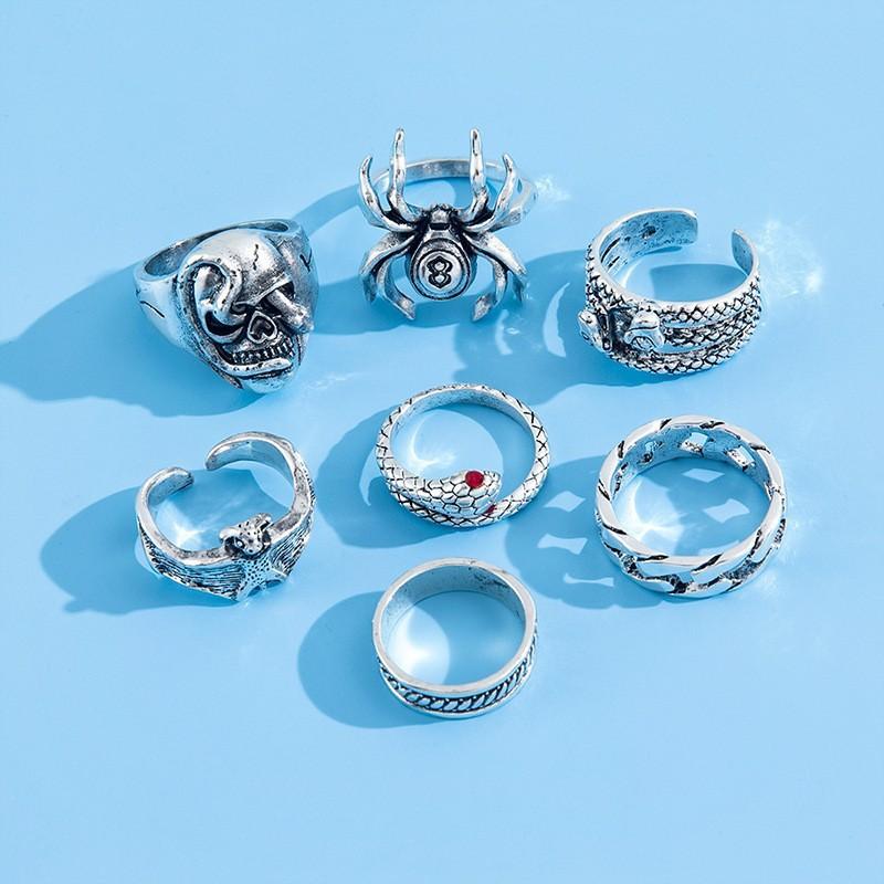 Product Introduction of 【Sktlz】5/6/7/9PCS-Creative Simple Personality Women Ring Set Spider Snake Shape Geometric Love Spade Butterfly 16