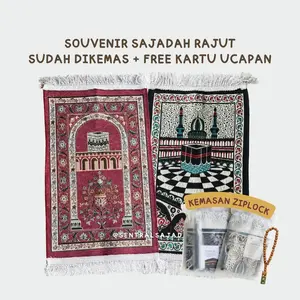 Sajadah Rajut Mini Ukuran 35x55cm Bahan Halus souvenir Umroh Haji Tahlik Warna Random