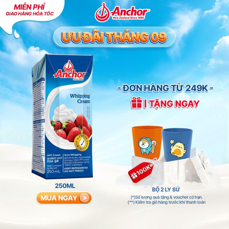 [GIAO HCM - 4H] Kem sữa tươi tiệt trùng Anchor Whipping cream hộp 250ml