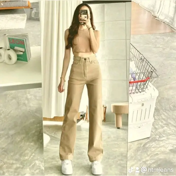 HTM - Hight waist Loose Jeans Hangover Celana Panjang Jeans Wanita Jumbo Bawahan 2