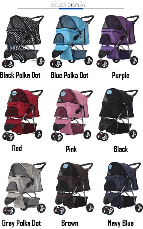 Product Introduction of Classic 3-Wheel pet Prams foldable washable light weight cheap multiple colours big compartment one step folding easy to move 41