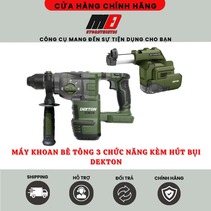  Máy Khoan Đục Bê Tông 3 Chức Năng Thế Hệ Mới Dùng Pin 21V Dekton   M21-RH2803PRO   Anti Kickback   Chống Lật Cổ Tay     Chân Pin Phổ Thông 