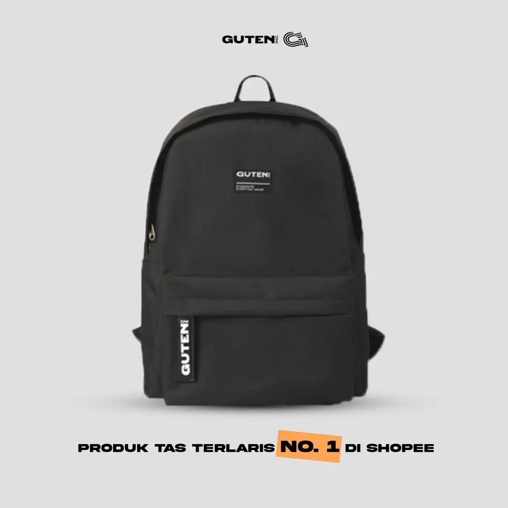 Guten Inc - Best Seller Tas Ransel Hitam Polos Pria-Wanita dan Anak Sekolah - Bruce Cordura Backpack