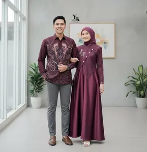 New Collection - Couple Sarimbit Pasangan Gamis Maxi Dress Lebaran Terbaru 2026 Polos Elegan Kondangan Batik Pria Lengan Panjang Lapis Furing Gaun Pesta Brokat Pasangan Keluarga