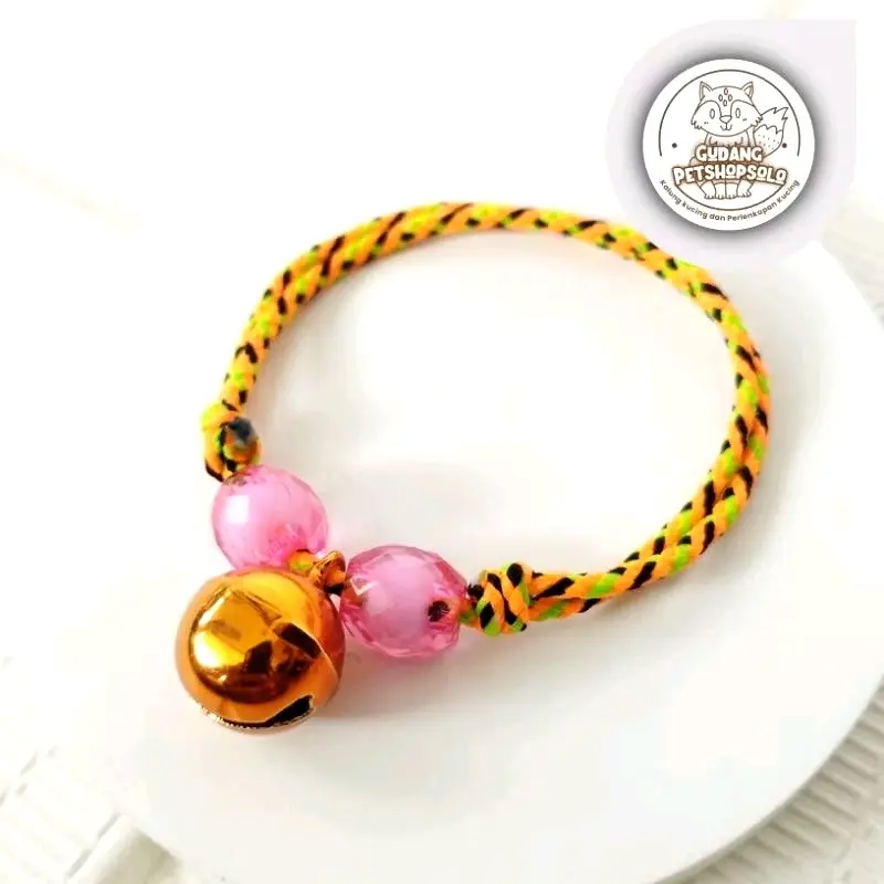 kalung kucing tali perusik variasi manik lonceng 14mm 3