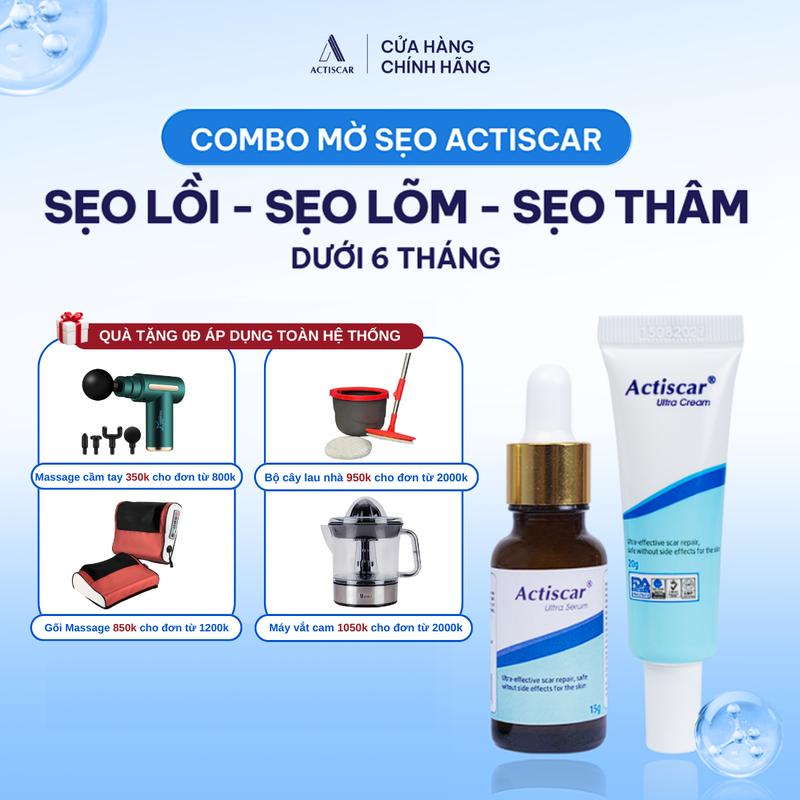  ACTISCAR Combo mờ sẹo bản cải tiến - Hỗ trợ ngăn ngừa hình thành sẹo mới làm mềm phẳng sẹo thâm và sẹo lồi lõm dưới 6 tháng  Serum 15ml và Kem 20g  